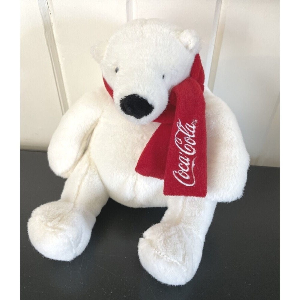 2013 COCA COLA 7"‎ WHITE POLAR BEAR WITH RED SCARF PLUSH STUFFED ANIMAL